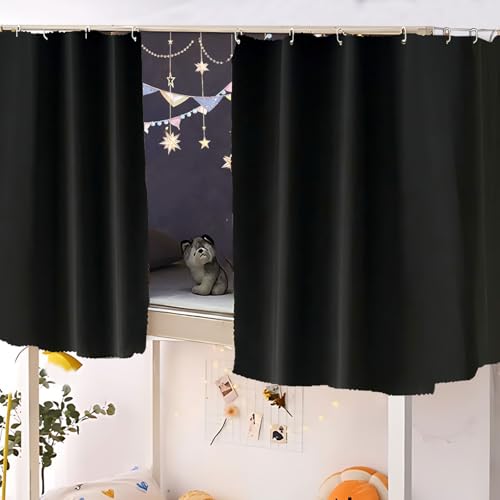 CHELEI2019 2 Panels Blackout Top Bunk Bed Curtains with Shading Coating for Students Single Sleeper Black - Image 1