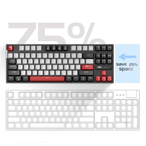 MageGee 75% Mechanical Gaming Keyboard, Blue Switch, LED Backlit, 87 Keys Compact TKL Wired Computer Keyboards for Windows Laptop PC Gamer - Grey/Black - Image 3