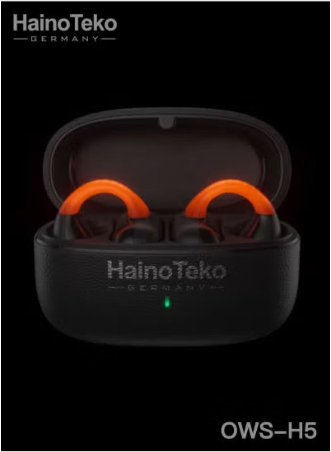 HainoTeko 🎧 OWS-H5 True Wireless Bluetooth Earphones Black with LED Light | 20 Hours Long Battery Life | Multi-Functional Touch Control | Comfortable & Secure Fit | High-Quality Sound for Music, Calls, Gaming | Compatible with iPhones, iPads & Android Devices - Image 3