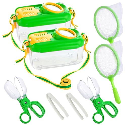 Biubee 2Sets Bug Catcher for Kids - Sturdy Kids Bug Catching Kit Gifts with Collector Butterfly Net Tweezer, Bugs Habitat Outdoor Explorer Kit for Age 3 4 5 6 7 8, 8Pcs - Image 1