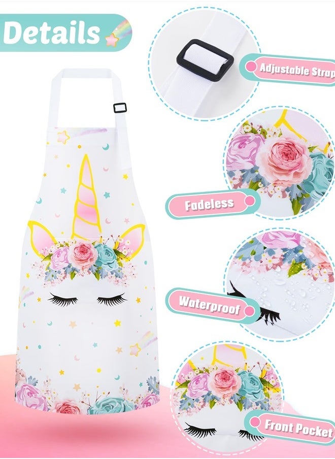 Wernnsai - Rainbow Unicorn Toddler Aprons - Kids Aprons for Girls Toddler Paint Art Smock Waterproof Cooking Baking Painting Gardening Artist Chef Apron for Kids Age 6-10 Years - Image 1