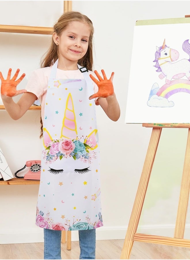 Wernnsai - Rainbow Unicorn Toddler Aprons - Kids Aprons for Girls Toddler Paint Art Smock Waterproof Cooking Baking Painting Gardening Artist Chef Apron for Kids Age 6-10 Years - Image 1