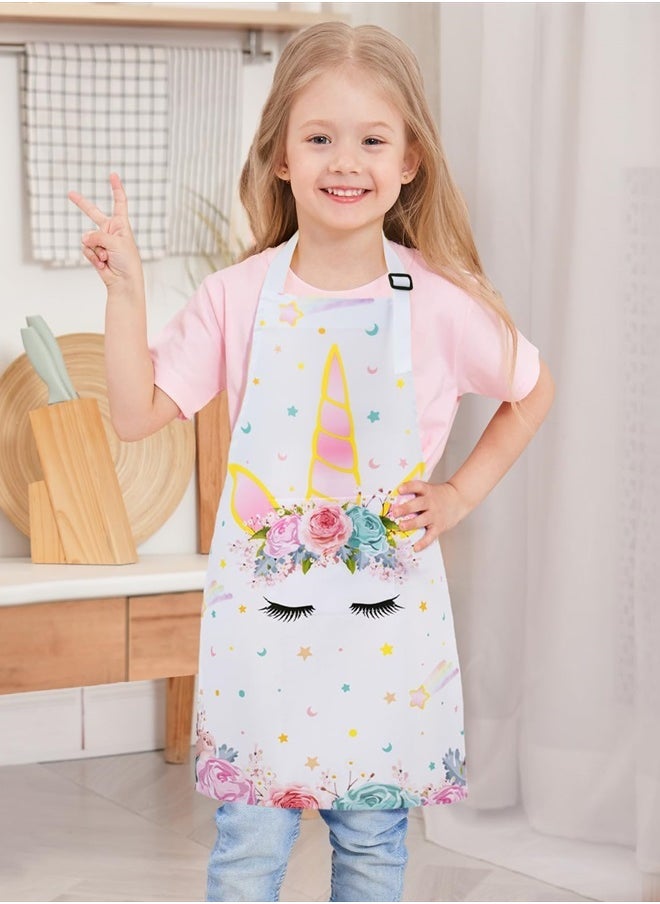Wernnsai - Rainbow Unicorn Toddler Aprons - Kids Aprons for Girls Toddler Paint Art Smock Waterproof Cooking Baking Painting Gardening Artist Chef Apron for Kids Age 6-10 Years - Image 1