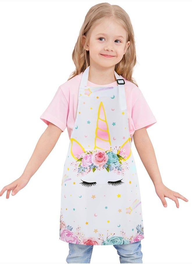 Wernnsai - Rainbow Unicorn Toddler Aprons - Kids Aprons for Girls Toddler Paint Art Smock Waterproof Cooking Baking Painting Gardening Artist Chef Apron for Kids Age 6-10 Years - Image 1