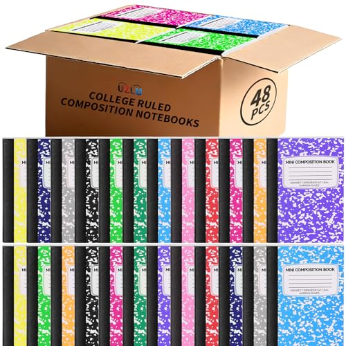 UZLU 48 Pack Mini Composition Notebooks Bulk College Ruled Half Composition Notebook Narrow Ruled Small Pocket Marble Journal 12 Color-4.5" x 3.25"-60 Sheets for Students Office School Supplies - Image 1