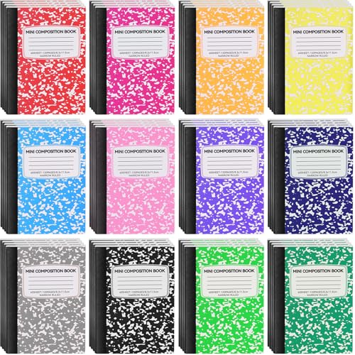 UZLU 48 Pack Mini Composition Notebooks Bulk College Ruled Half Composition Notebook Narrow Ruled Small Pocket Marble Journal 12 Color-4.5" x 3.25"-60 Sheets for Students Office School Supplies - Image 2