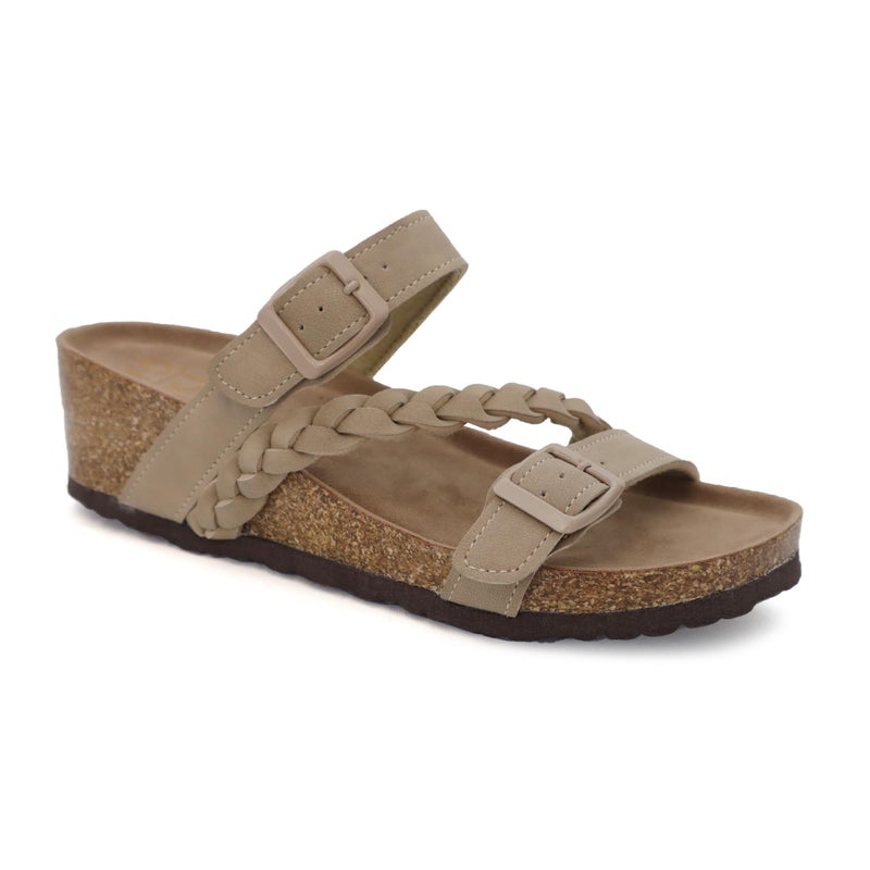 YOKI LORAYN-02 Strappy Sandals For Women With Braided Strap - Cork Sandal Featuring Double Buckle, Comfortable Open Toe Platform Sandals (Taupe, Size 8) - Image 2