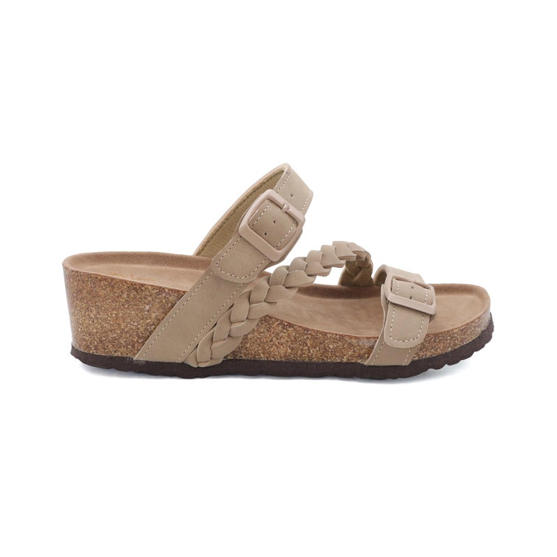 YOKI LORAYN-02 Strappy Sandals For Women With Braided Strap - Cork Sandal Featuring Double Buckle, Comfortable Open Toe Platform Sandals (Taupe, Size 8) - Image 3