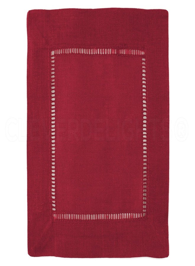 CleverDelights 6" Red Linen Hemstitch Cocktail Napkins - 12 Pack - 100% Linen - Image 2