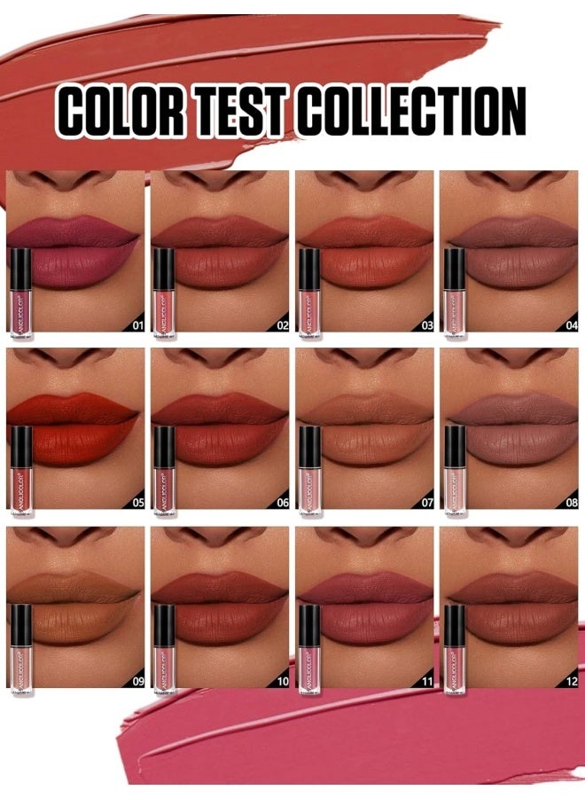 Anglicolor 12 Color Velvet Matte Lip Glaze Set, Waterproof and Durable, Non-Stick Cup, Nude Color, All Day Makeup Effect, Non Fading, Liquid Lipstick Set For Women (Set A) - Image 2