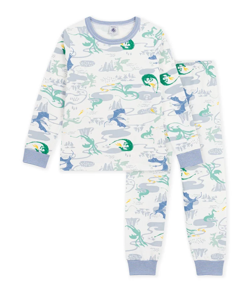 Petit Bateau Children's Pyjamas In Fleece With A Dragon Print