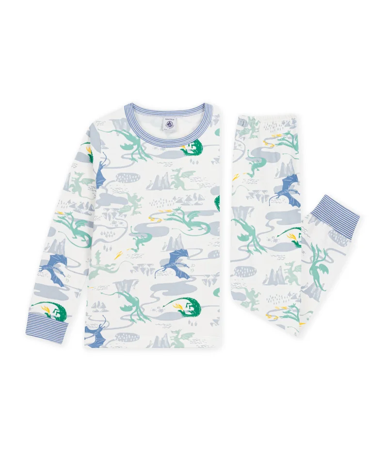 Petit Bateau Children's Pyjamas In Fleece With A Dragon Print