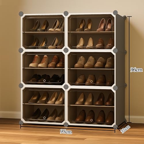 Oumffy 12 Shelf DIY Shoe Rack Box Organizer | Multi-Purpose Plastic Shoe Rack for Home | Home Storage Rack with Door for Entryway, Chappal | EMAIL DELIVERY in 24 HRS - Clean (Grey, 12-SHELF-6-DOOR) - Image 2