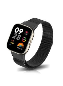 Milanese Stainless Steel Band Compatible with Xiaomi Redmi Watch 3 Magnetic Mesh Desing Metal Strap (Black)
