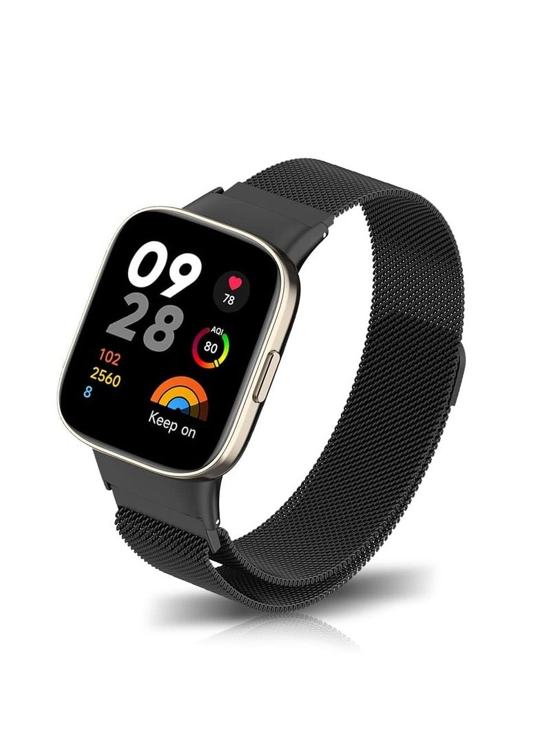 Generic - Milanese Stainless Steel Band Compatible with Xiaomi Redmi Watch 3 Magnetic Mesh Desing Metal Strap (Black) - Image 1