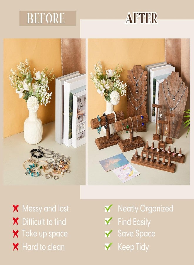 Jerify 13 Pcs Jewelry Displays Holder Set Wooden T Shape Necklace Bracelet Finger Ring Earring Display Stand for Home Jewelry Organizer Store Showcase Selling - Image 5