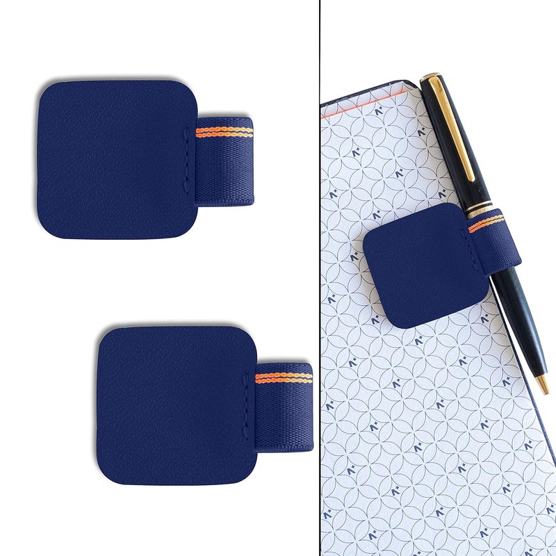 NEORAH — Pen Loop for diaries, planners , journals, notebooks, sketchbook | Pack of 2 | Self adhesive pen loop holder | Peel & Stick | Elastic Loop for pen even for big barrels | Durable vegan leatherette - Size (5.5 cm x 4 cm ) – Dark Blue - Image 1