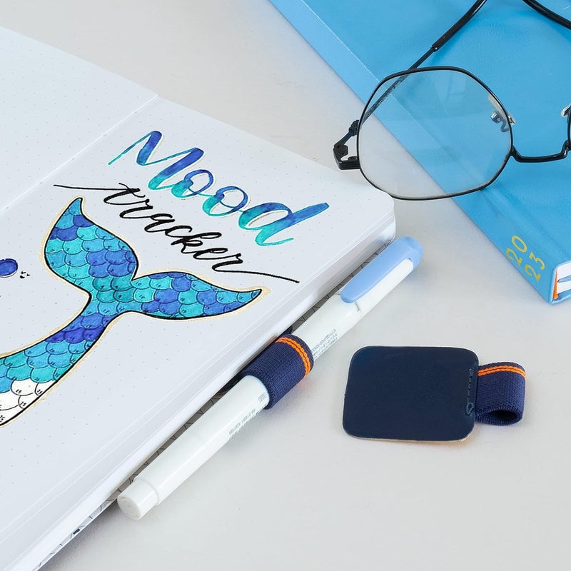 NEORAH — Pen Loop for diaries, planners , journals, notebooks, sketchbook | Pack of 2 | Self adhesive pen loop holder | Peel & Stick | Elastic Loop for pen even for big barrels | Durable vegan leatherette - Size (5.5 cm x 4 cm ) – Dark Blue - Image 4