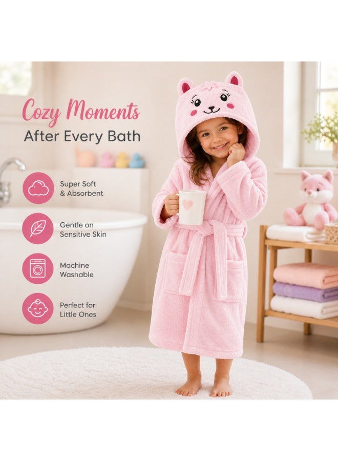 VELMORE Premium Kids Hooded Bathrobe – 100% Cotton Soft & Absorbent Towel Robe for Boys & Girls, Lightweight, Quick Dry, with Belt & Pockets (650 GSM) - 06 - 10 Y - Pink - Image 4