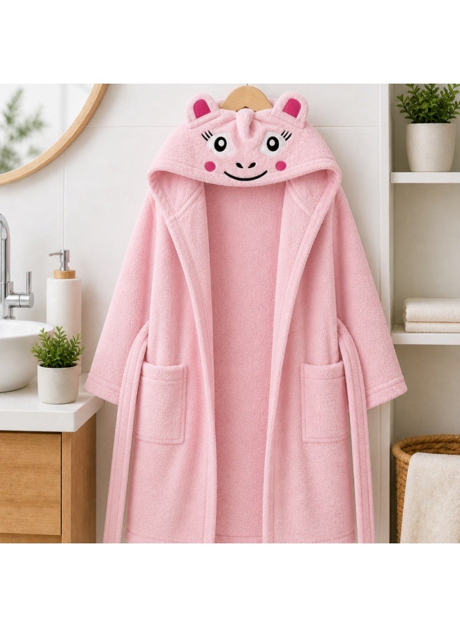 VELMORE Premium Kids Hooded Bathrobe – 100% Cotton Soft & Absorbent Towel Robe for Boys & Girls, Lightweight, Quick Dry, with Belt & Pockets (650 GSM) - 06 - 10 Y - Pink - Image 1