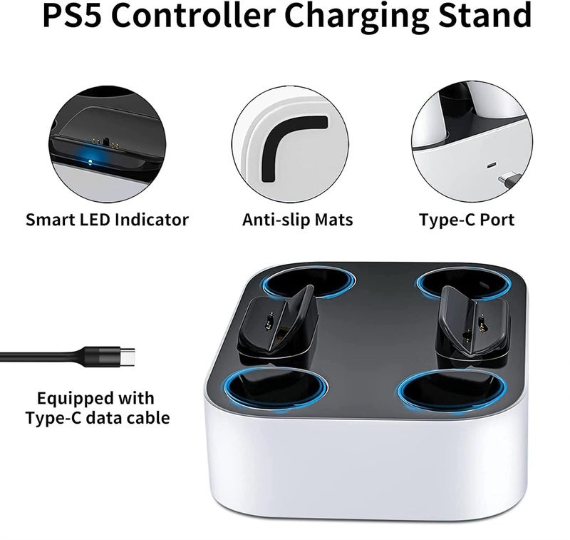 كاست ويف محطة شحن لوحدات التحكم لجهاز PS5 DualSense بلاي ستيشن 5، قاعدة شحن مزدوجة مع مؤشر LED، شحن سريع من نوع Type-C - Image 3