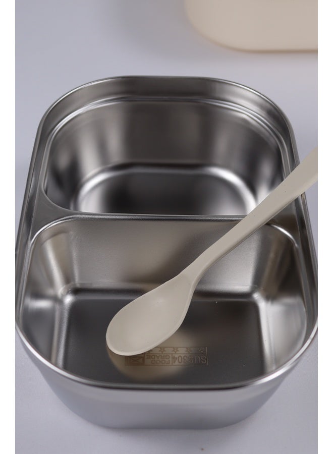 Toshionics 2-Compartment Stainless Steel Lunch Box with Spoon, Cartoon Lid, Leakproof Design, Removable Tray, BPA-Free – 1L, for  School, Office, Travel - Image 3