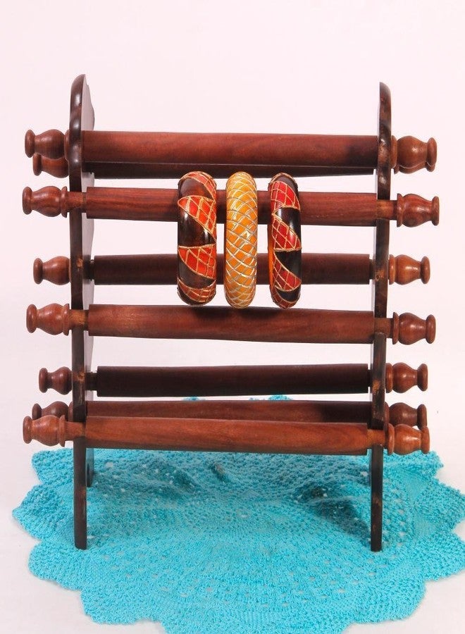 ITOS365 Handmade Wooden Bangle Holder Stand for Women | 12 Inch Carved Jewellery Organizer | Durable Bracelet & Bangle Storage Display | Traditional Handcrafted Wooden Jewelry Stand - Image 3