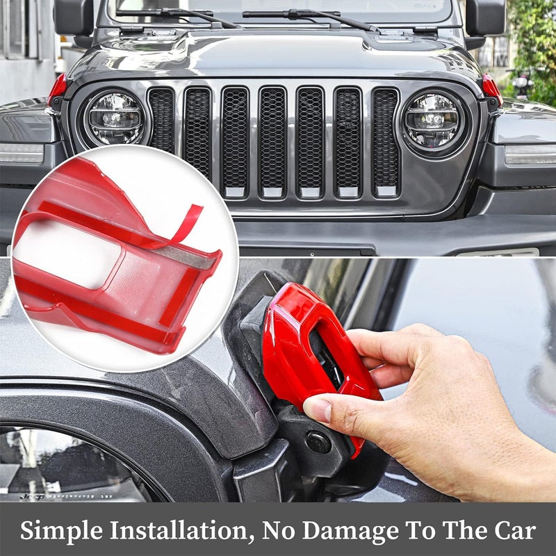 Hoolcar Hood Latch Lock Catch Brackets Cover for 2018-2021 Jeep Wrangler JL JLU & 2020-2021 Gladiator JT, Red - Image 5