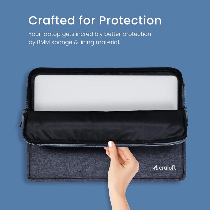 CRALOFT 15–15.6 Inch Laptop Sleeve Cover Bag – Slim, Water-Resistant & Protective Case for MacBook, Dell, HP, Lenovo – Ideal for Office & Travel Use (Grey) - Image 3