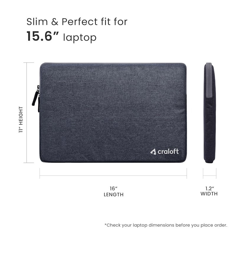 CRALOFT 15–15.6 Inch Laptop Sleeve Cover Bag – Slim, Water-Resistant & Protective Case for MacBook, Dell, HP, Lenovo – Ideal for Office & Travel Use (Grey) - Image 2