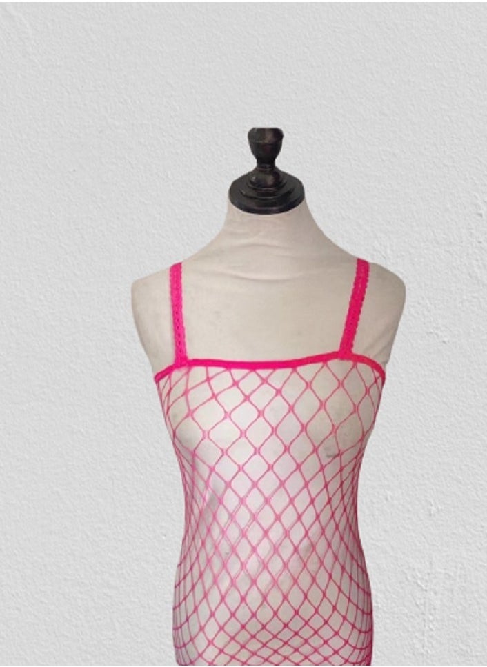 Generic - Fishnet Sleeveless Bodystocking Pink for Women One size - Image 1