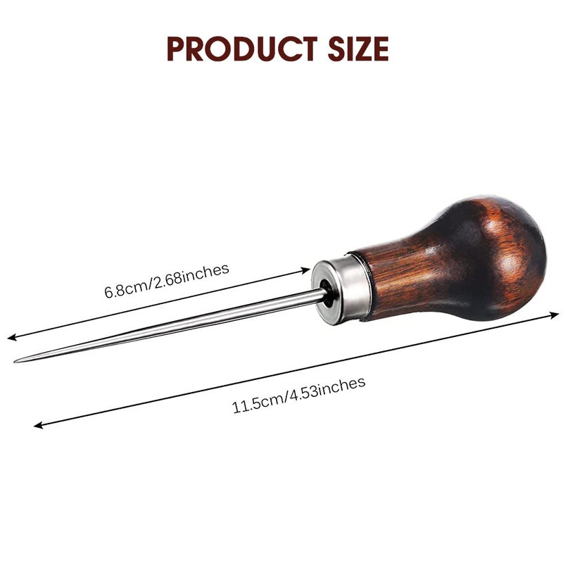 SUPVOX Supvox 4 Pcs Copper Handle Stitcher Needles Sewing Awl Tool Gourd Shape Leather Craft Cloth Wooden Handle Scratch Awl Tool Pin Punching for Canvas Leather Pouch Hole DIY Shoes Repair - Image 2