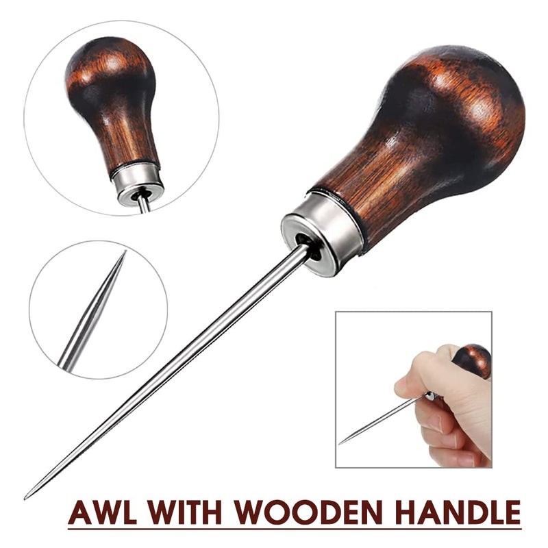 SUPVOX Supvox 4 Pcs Copper Handle Stitcher Needles Sewing Awl Tool Gourd Shape Leather Craft Cloth Wooden Handle Scratch Awl Tool Pin Punching for Canvas Leather Pouch Hole DIY Shoes Repair - Image 3