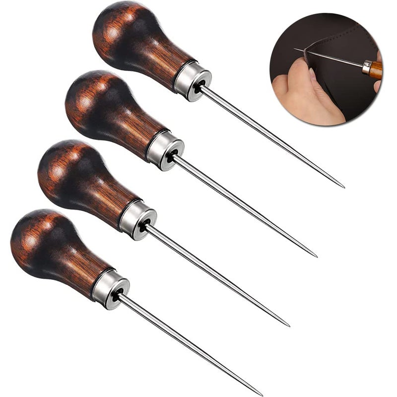 SUPVOX Supvox 4 Pcs Copper Handle Stitcher Needles Sewing Awl Tool Gourd Shape Leather Craft Cloth Wooden Handle Scratch Awl Tool Pin Punching for Canvas Leather Pouch Hole DIY Shoes Repair - Image 1