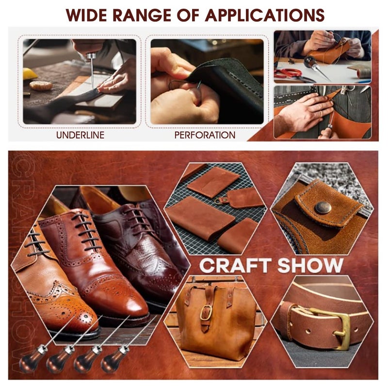 SUPVOX Supvox 4 Pcs Copper Handle Stitcher Needles Sewing Awl Tool Gourd Shape Leather Craft Cloth Wooden Handle Scratch Awl Tool Pin Punching for Canvas Leather Pouch Hole DIY Shoes Repair - Image 5