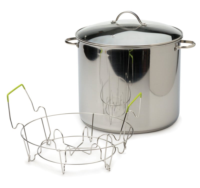 RSVP International RSVP International Endurance Water Bath Canner Stainless Steel 20 Quart  Includes 7 Jar Canning Rack  Can Fruits Vegetables Jams Pickles  More  Dishwasher Safe  Heat Resistant 