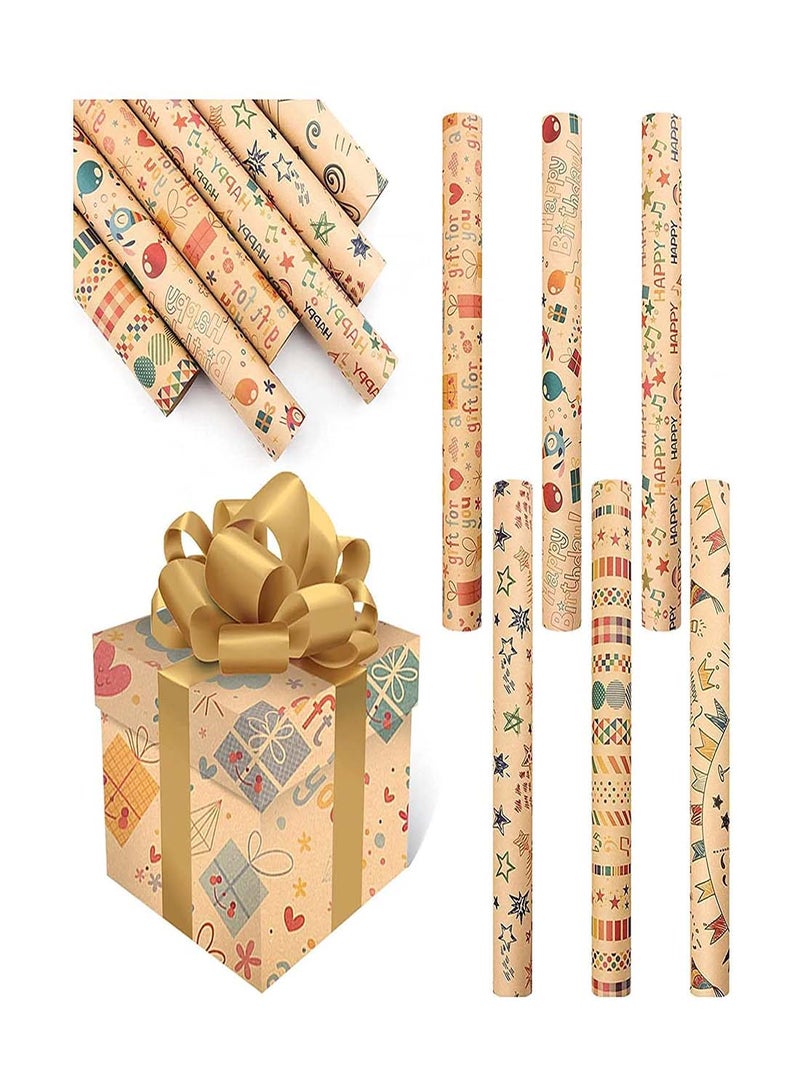 6 Sheets of Gift Wrapping Paper for Birthdays, Holidays, Weddings, and Parties, Kraft Paper Roll DIY Set, Size 70cm x 50cm - Image 1