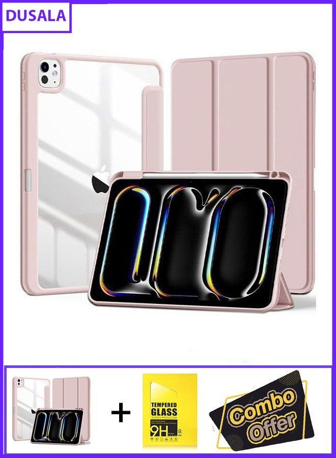 DUSALA 2 in 1 Case for Case for iPad Pro 11 inch (M4) 2024 with Pencil Holder, Slim Stand Protective Cover with Clear Transparent Back Shell for iPad Pro 11 inch Tablet, Support Auto Wake/Sleep With Tempered Glass - Image 1