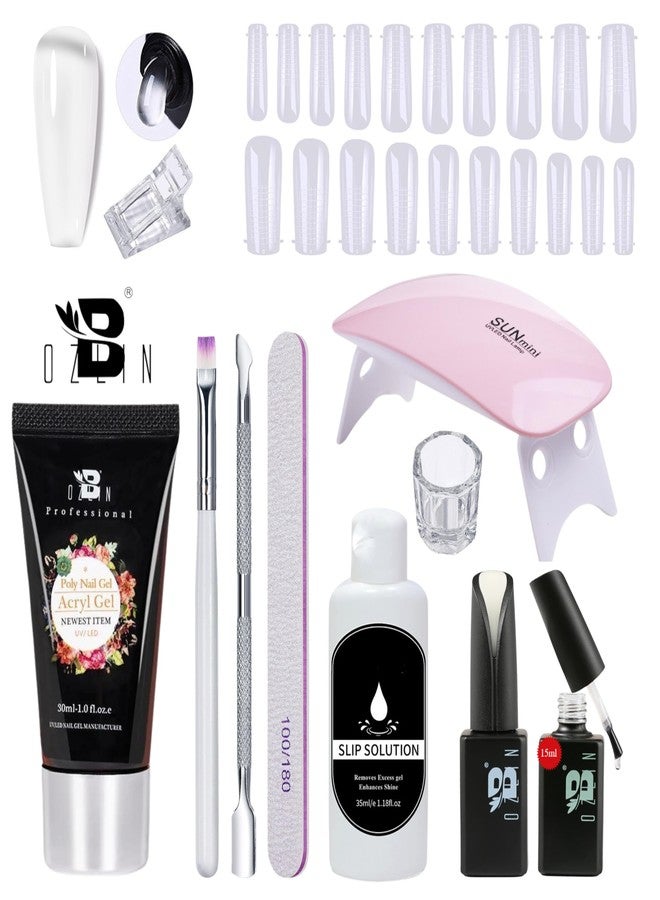Bozlin Premium Poly Gel Nail Extension Combo Kit With Top & Base Coat & UV Led Nail Lamp (Set of 11) (Clear) - Image 1