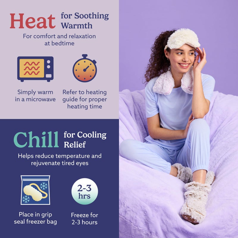 warmies Microwavable Eye Mask for Warmth & Comfort - Heating & Cooling Compress for Calming Relaxation - Weighted & Heated Eye Mask with Scented Lavender for Sleeping - Cream - Image 5