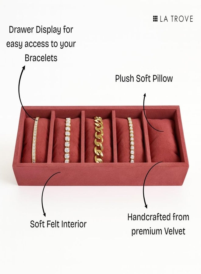 La Trove Premium Velvet Bracelet Organizer Tray – 5 Slot Bangle & Bracelet Storage Display for Wardrobe Drawer & Closet, Dark Pink - Image 2