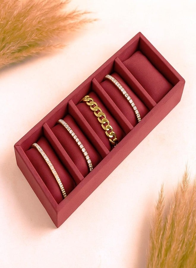 La Trove Premium Velvet Bracelet Organizer Tray – 5 Slot Bangle & Bracelet Storage Display for Wardrobe Drawer & Closet, Dark Pink - Image 4