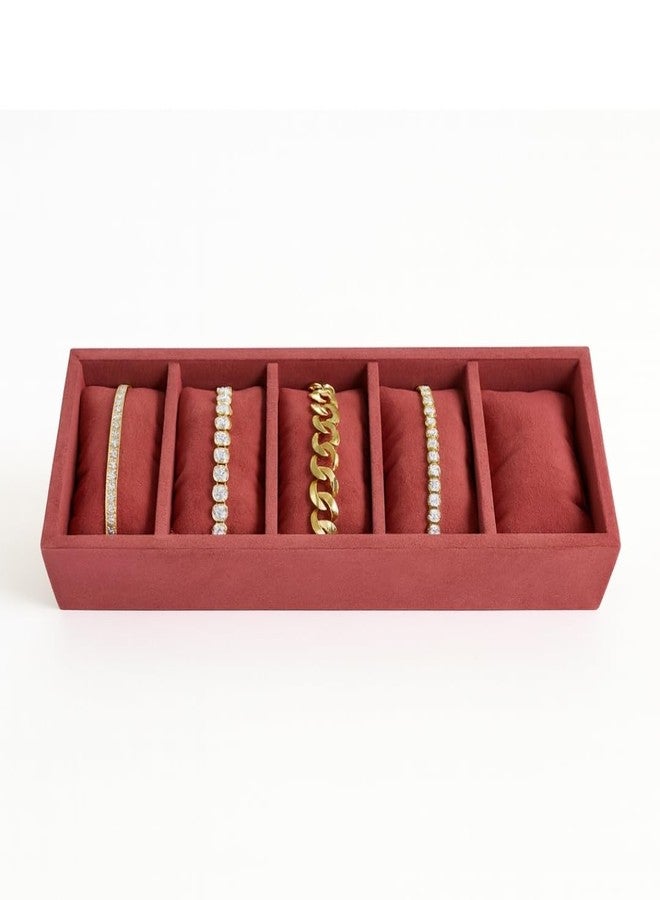 La Trove Premium Velvet Bracelet Organizer Tray – 5 Slot Bangle & Bracelet Storage Display for Wardrobe Drawer & Closet, Dark Pink - Image 1