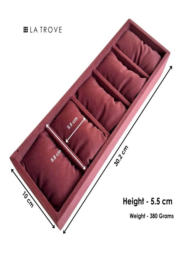La Trove Premium Velvet Bracelet Organizer Tray – 5 Slot Bangle & Bracelet Storage Display for Wardrobe Drawer & Closet, Dark Pink - Image 3