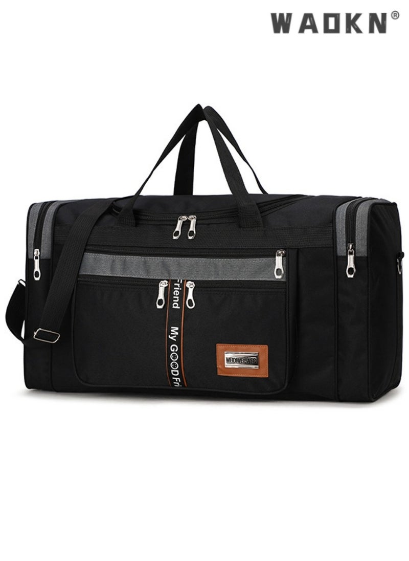 WAOKN - Large-capacity Foldable Portable Travel Bag Unisex Student Travel Luggage Bag Waterproof Shoulder Bag,For Gyms and Weekend Getaway Portable Travel Lightweight Waterproof Bag,Travel Duffel Bags(Black) - Image 1