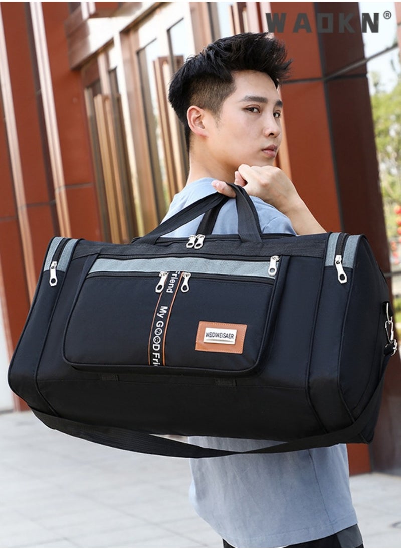 WAOKN - Large-capacity Foldable Portable Travel Bag Unisex Student Travel Luggage Bag Waterproof Shoulder Bag,For Gyms and Weekend Getaway Portable Travel Lightweight Waterproof Bag,Travel Duffel Bags(Black) - Image 1