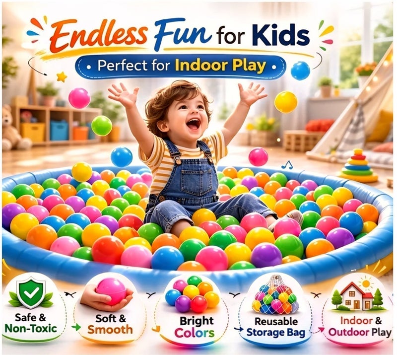 100 Pcs Colorful Soft Plastic Ocean Fun Balls Mini Ball Pit Toys for Kids & Babies, Safe & Durable 7cm Play Balls Perfect for Indoor/Outdoor Pool & Sensory Play - Image 2
