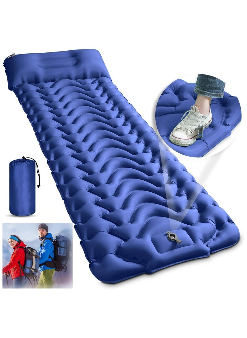 Generic Sleeping Pad, Extra Thickness 10cm Inflatable Camping Sleeping Mat with Pillow Built-in Foot Press, Compact Ultralight Camping Air Mattress for Backpacking, Hiking, Tent(Blue)  - Image 1