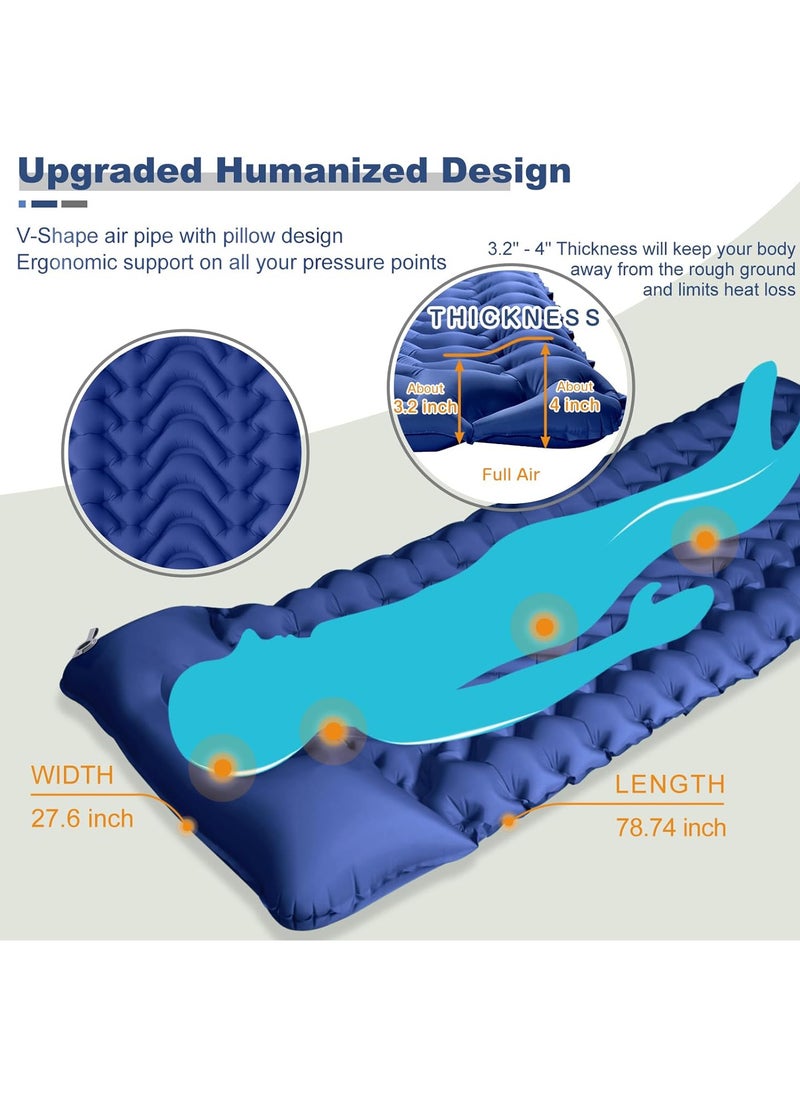 Generic Sleeping Pad, Extra Thickness 10cm Inflatable Camping Sleeping Mat with Pillow Built-in Foot Press, Compact Ultralight Camping Air Mattress for Backpacking, Hiking, Tent(Blue)  - Image 2
