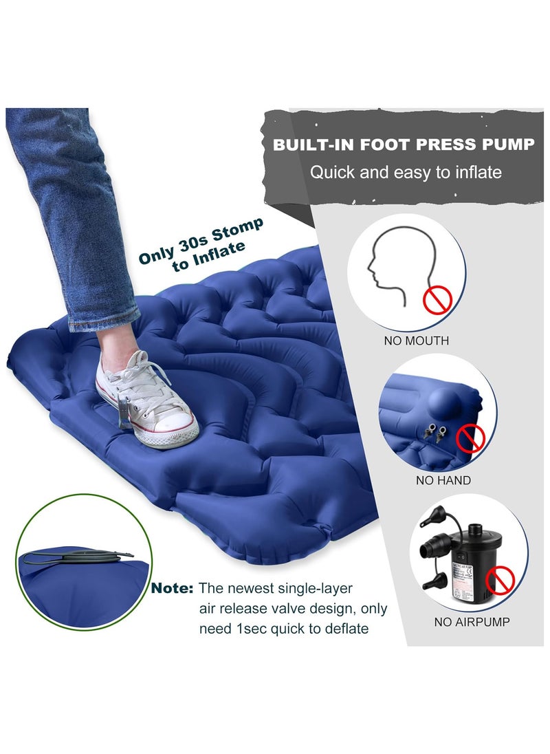 Generic Sleeping Pad, Extra Thickness 10cm Inflatable Camping Sleeping Mat with Pillow Built-in Foot Press, Compact Ultralight Camping Air Mattress for Backpacking, Hiking, Tent(Blue)  - Image 3